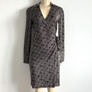 Vintage Banana Republic Y2K Floral Wrap Dress V-Neck Long Sleeve Office-Core XS